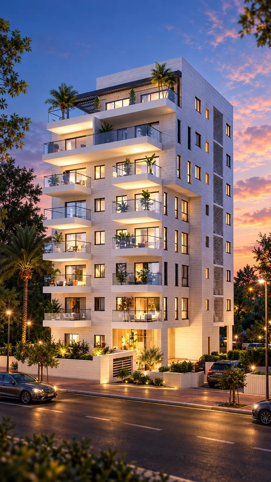הדמיית פרויקט בראשית בבלפור 57 נהריה בשעת ערב